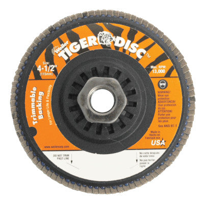 Trimmable Tiger Flap Discs, 4 1/2 in, 40 Grit, 5/8 Arbor, 13,000 rpm