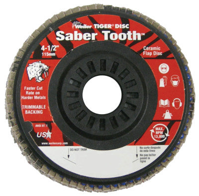 Saber Tooth Trimmable Ceramic Flap Discs, 4 1/2", 60 Grit, 7/8 Arbor, 13,000 rpm