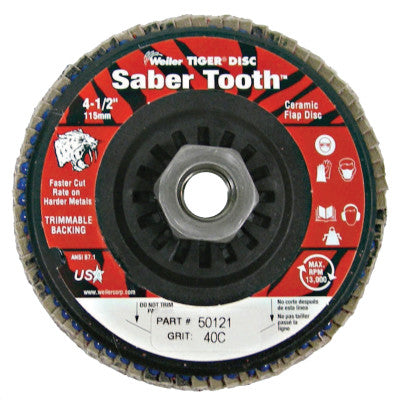 Saber Tooth Trimmable Ceramic Flap Discs, 4 1/2", 40 Grit, 5/8 Arbor, 13,000 rpm