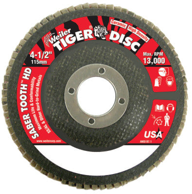Saber Tooth Abrasive Flap Discs, Ceramic, 4 1/2 in Dia. x 7/8 in, 80 Grit