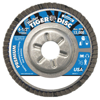 Tiger Disc Angled Style Flap Discs, 4 1/2 in, 24 Grit, 7/8 Arbor, Aluminum Back