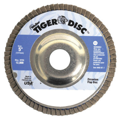 Tiger Disc Angled Style Flap Discs, 5", 36 Grit, 7/8 Arbor, Aluminum Back