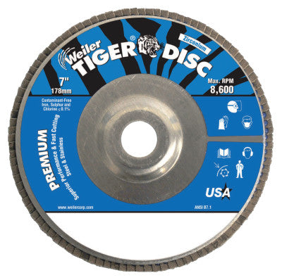 Tiger Disc Angled Style Flap Discs, 7 in, 40 Grit, 7/8 Arbor, Aluminum Back