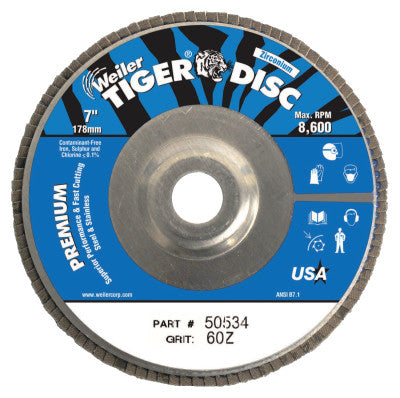 Tiger Disc Angled Style Flap Discs, 7", 60 Grit, 7/8 Arbor, Aluminum Back