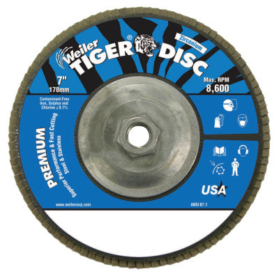 Tiger Disc Angled Style Flap Discs, 7", 60 Grit, 5/8 Arbor, Aluminum Back