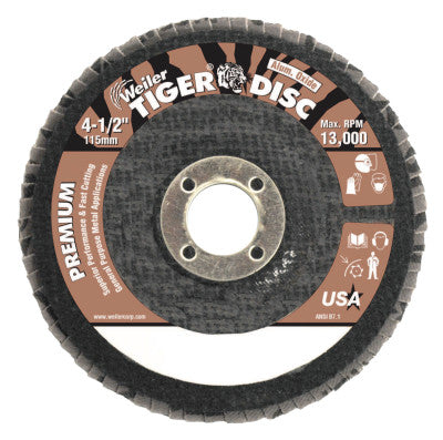 Tiger Disc Angled Style Flap Discs, 4 in Dia, 60 Grit, 5/8 in Arbor, 15000 rpm