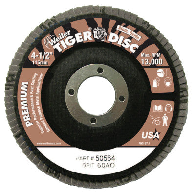 Tiger Disc Angled Style Flap Discs, 4 1/2",60 Grit,7/8 Arbor,Phenolic Back,Alum