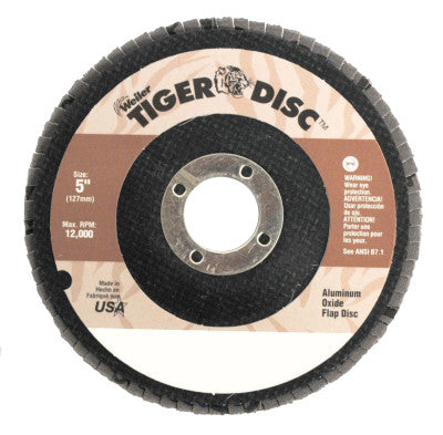 Tiger Disc Angled Style Flap Discs,5",80Grit,7/8 Arbor,Phenolic Back,Alum Oxid