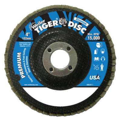 Tiger Disc Angled Style Flap Discs,4",80 Grit,5/8 Arbor,Phenolic Back,Zirconium