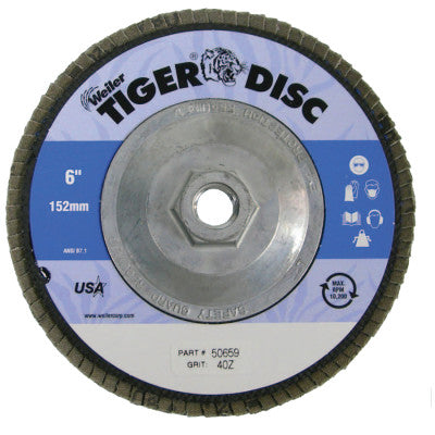 Tiger Disc Abrasive Flap Discs, 6 in,40 Grit, 5/8 Arbor, 10,200 rpm