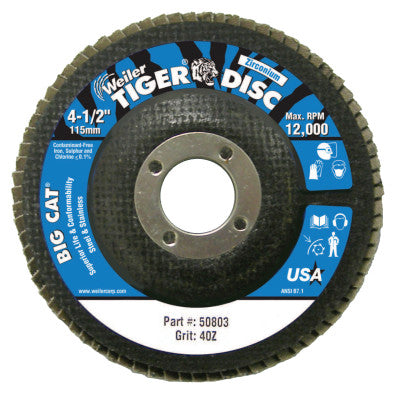 Big Cat High Density Flat Style Flap Discs, 4.5", 40 Grit, 7/8 Arbor, 12,000 rpm