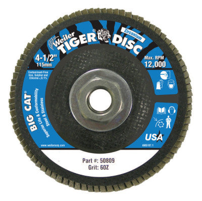 Big Cat High Density Flat Style Flap Discs, 4.5", 60 Grit, 5/8 Arbor, 12,000 rpm