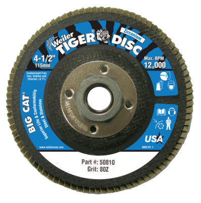 Big Cat High Density Flat Style Flap Discs, 4.5", 80 Grit, 5/8 Arbor, 12,000 rpm