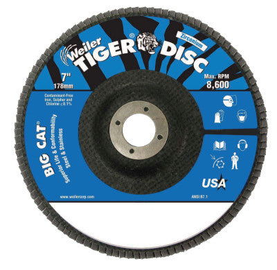 Big Cat High Density Flat Style Flap Discs, 7", 60 Grit, 7/8 in Arbor, 8,600 rpm
