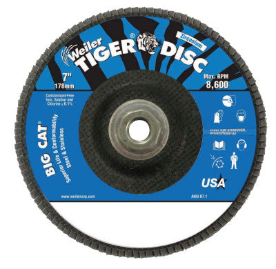 Big Cat High Density Flat Style Flap Discs, 7", 120 Grit, 5/8-11 Arbor, 8600 rpm