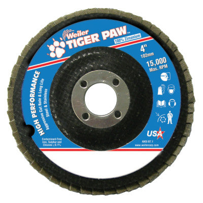 Type 29 Tiger Paw Angled Flap Discs, 4", 60 Grit, 5/8 Arbor, 15,000 rpm
