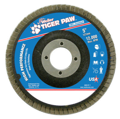 Tiger Paw Coated Abrasive Flap Discs, 5", 40 Grit, 7/8 Arbor, Phenolic Back