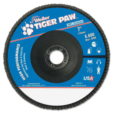 Type 29 Tiger Paw Angled Flap Discs, 7", 40 Grit, 7/8 Arbor, 8,600 rpm