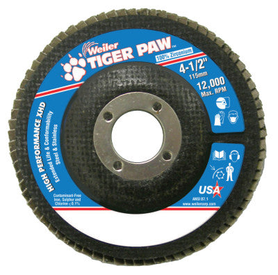 Tiger Paw Coated Abrasive Flap Discs,4 1/2",36 Grit,7/8 Arbor,Phenolic,12000rpm