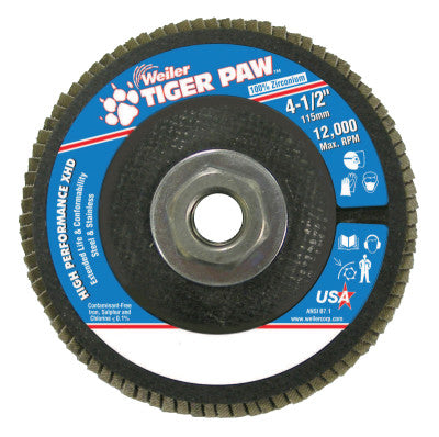 Tiger Paw Super High Density Flap Discs, 4 1/2", 80 Grit, 5/8 Arbor, 12,000 rpm