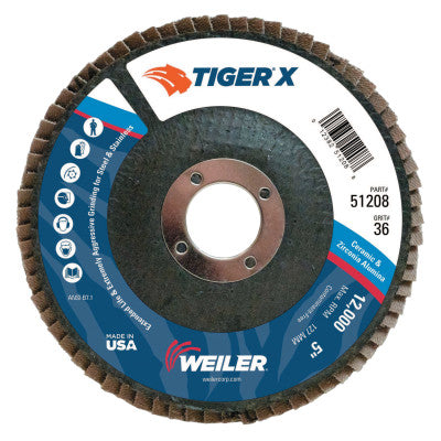TIGER X Flap Disc, 5 in Angled, 36 Grit, 7/8 in Arbor