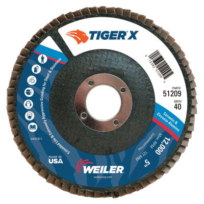 TIGER X Flap Disc, 5 in Angled, 40 Grit, 7/8 in Arbor