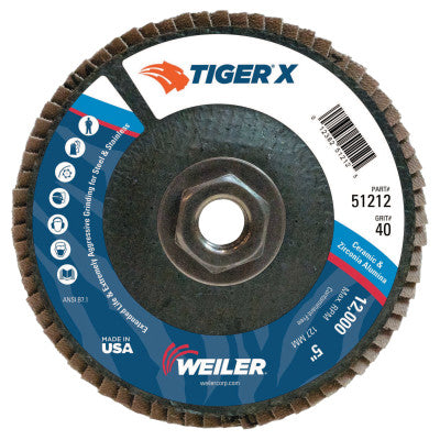 TIGER X Flap Disc, 5 in Angled, 40 Grit, 5/8 in - 11 Arbor