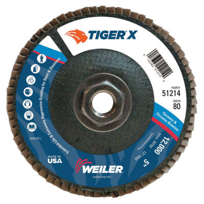 TIGER X Flap Disc, 5 in Angled, 80 Grit, 5/8 in - 11 Arbor