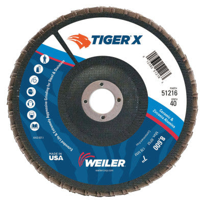 TIGER X Flap Disc, 7 in Angled, 40 Grit, 7/8 in Arbor