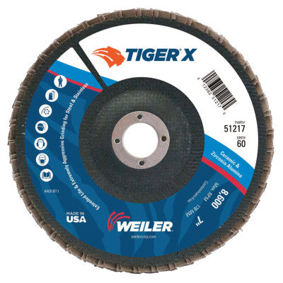 TIGER X Flap Disc, 7 in Angled, 60 Grit, 7/8 in Arbor