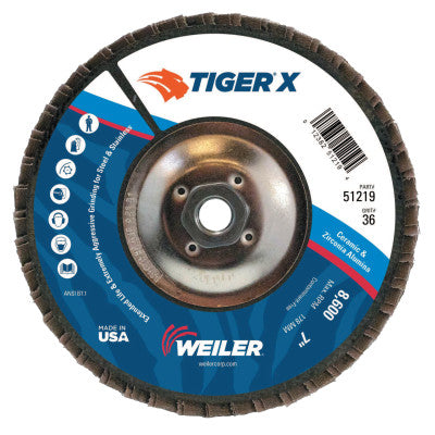 TIGER X Flap Disc, 7 in Angled, 36 Grit, 5/8 in - 11 Arbor