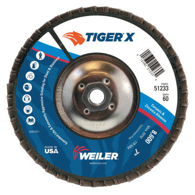TIGER X Flap Disc, 7 in Flat, 60 Grit, 5/8 in - 11 Arbor