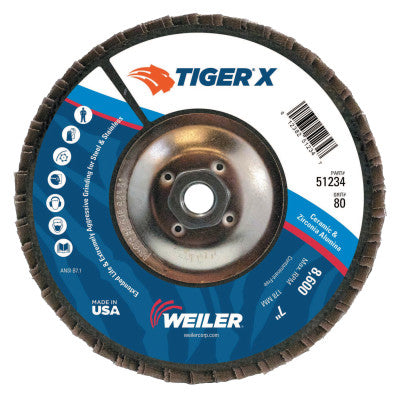 TIGER X Flap Disc, 7 in Flat, 80 Grit, 5/8 in - 11 Arbor