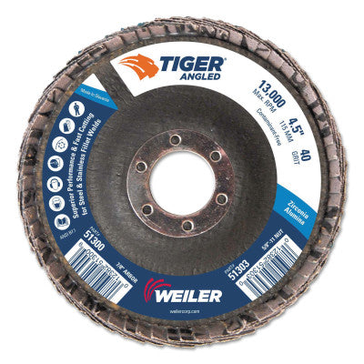 Tiger Zirconium Angled Flap Discs, 7/8 in, 40 Grit, 10 per Box