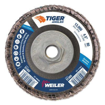 Tiger Zirconium Angled Flap Discs, 5/8 in - 11, 80 Grit, 10 per Box