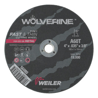 Wolverine Thin Cutting Wheels, 4 in Dia, .035 Thick, 3/8 Arbor, 60 Grit