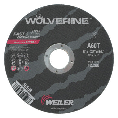 Wolverine Thin Cutting Wheels, 5 in Dia, .035 Thick, 5/8 Arbor, 60 Grit