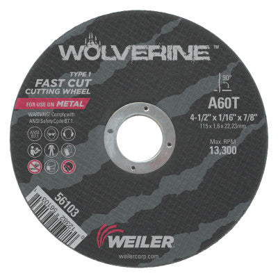Wolverine Thin Cutting Wheels, 5 in Dia, 1/16 in Thick, 36 Grit, Alum Oxide