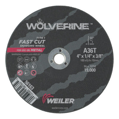 Portable Snagging Wheel, 4 in Dia, 1/4 in Thick, 36 Grit Alum. Oxide