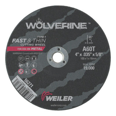 Wolverine Thin Cutting Wheels, 4 in Dia, .035 Thick, 5/8 Arbor, 60 Grit