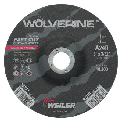 Wolverine Thin Cutting Wheels, 6 in Dia, 3/32 Thick, 7/8 Arbor, 24 Grit