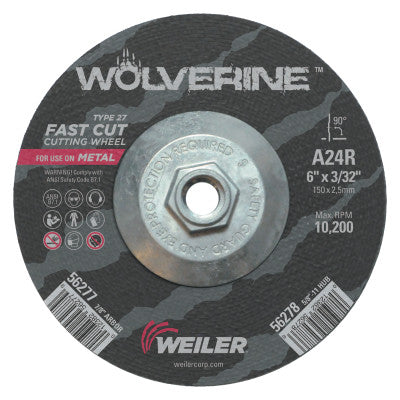 Wolverine Thin Cutting Wheels, 6 in Dia, 3/32 Thick, 5/8 Arbor, 24 Grit