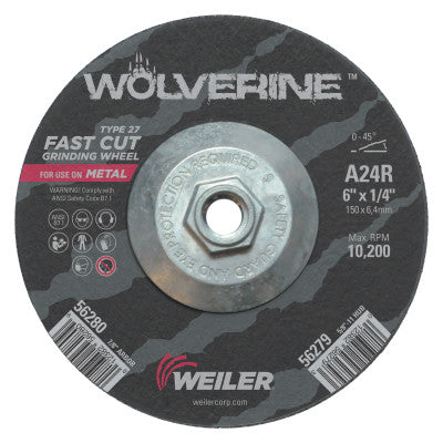 Wolverine Thin Cutting Wheels, 6 in Dia, 1/4 Thick, 5/8 Arbor, 24 Grit