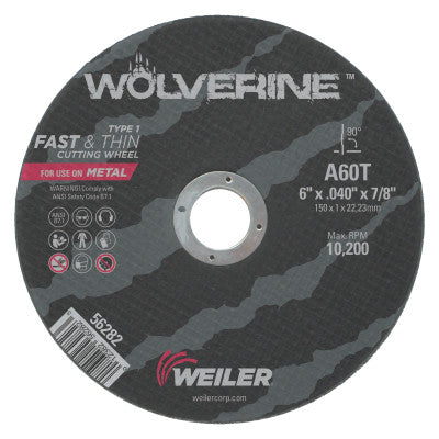Large Type 1 Reinforced Wheel, 6 in Dia, .04 in Thick, 60 Grit Aluminum Oxide