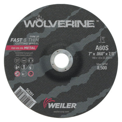 Wolverine Thin Cutting Wheels, 7 in Dia, .06 Thick, 7/8 Arbor, 60 Grit