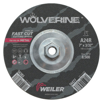 Wolverine Grinding Wheels, 7 in Dia, 3/32 in Thick, 5/8 in Arbor, 24 Grit, T