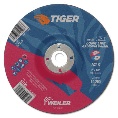 Tiger Grinding Wheels, 6 in Dia., 1/4 in Thick, 7/8 in Arbor, 24 Grit