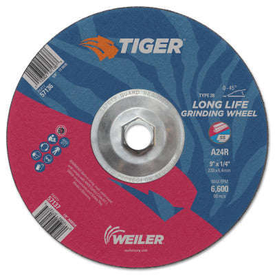 Tiger Grinding Wheels, 9 in Dia., 1/4 in Thick, 24 Grit, Aluminum Oxide