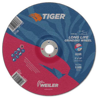 Tiger Grinding Wheels, 9 in Dia., 1/4 in Thick, 7/8 in Arbor, 24 Grit