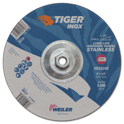 Tiger Inox Grinding Wheels, 9 in Dia., 1/4 in Thick, 24 Grit, Aluminum Oxide